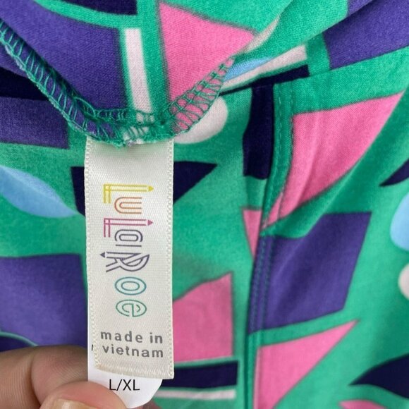 LuLaRoe Leggings Girls Sz L/XL Green Retro Geometric Shape Elastic Waist Stretch - Picture 10 of 12